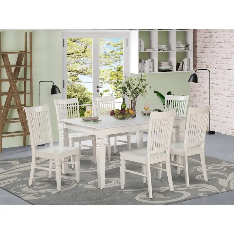 East West Furniture 7 Piece Kitchen Table & Chairs Se- a Dining Table and 6 Dining Chairs(Finish Options)