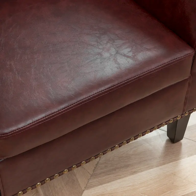 KINWELL PU Leather Tufted Barrel Chair Club Armchair with Nailheads