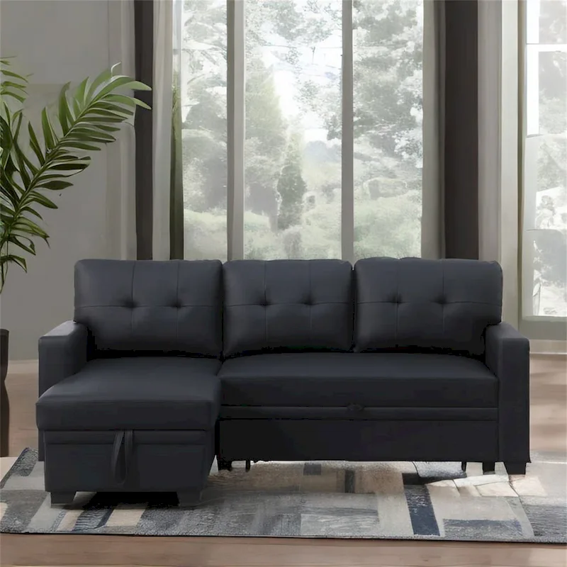 Upholstered Pull out Sectional Sofa with Chaise