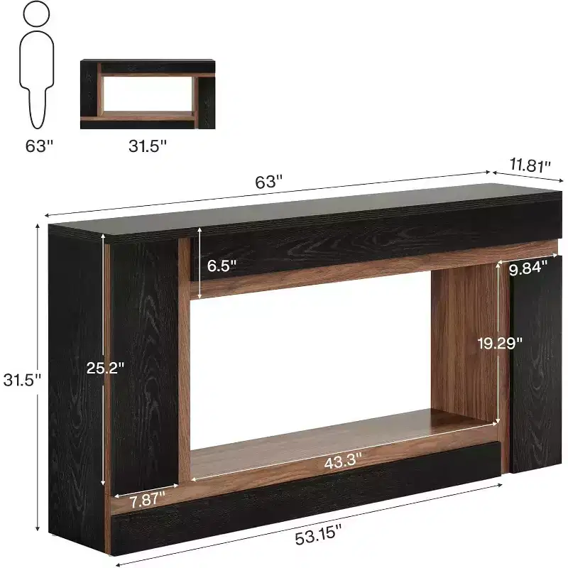 Lantine 63-Inch Long Console Table for Entryway, 2-Tier Wooden Sofa Table Behind Couch for Hallway, Foyer, Front Door, Living Room, Black & Walnut