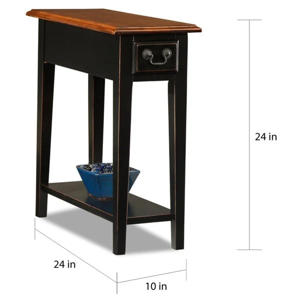 Narrow Side Table with Drawer and Shelf - Medium Oak/Black