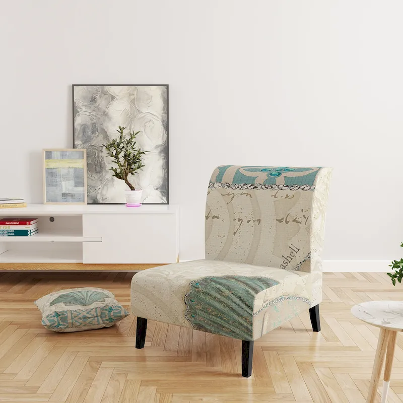 Designart Seastar And Blue Sea Shell II Upholstered Nautical & Coastal Accent Chair - Arm Chair