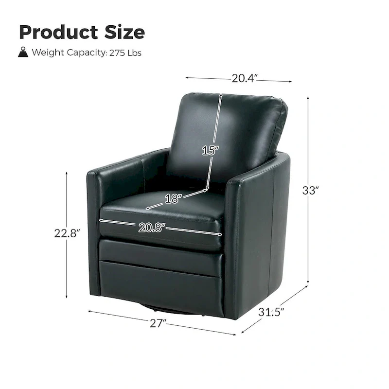 Transitional Swivel Faux Leather Barrel Chair with Metal Base