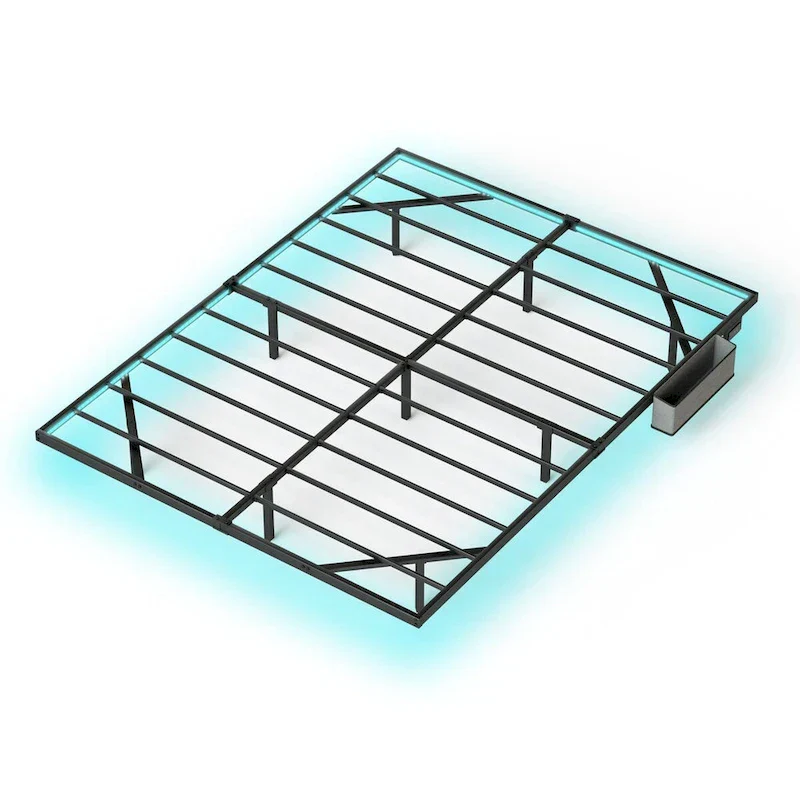 Modern Floating Bed with LED Lights, Charging Station & Metal Frame
