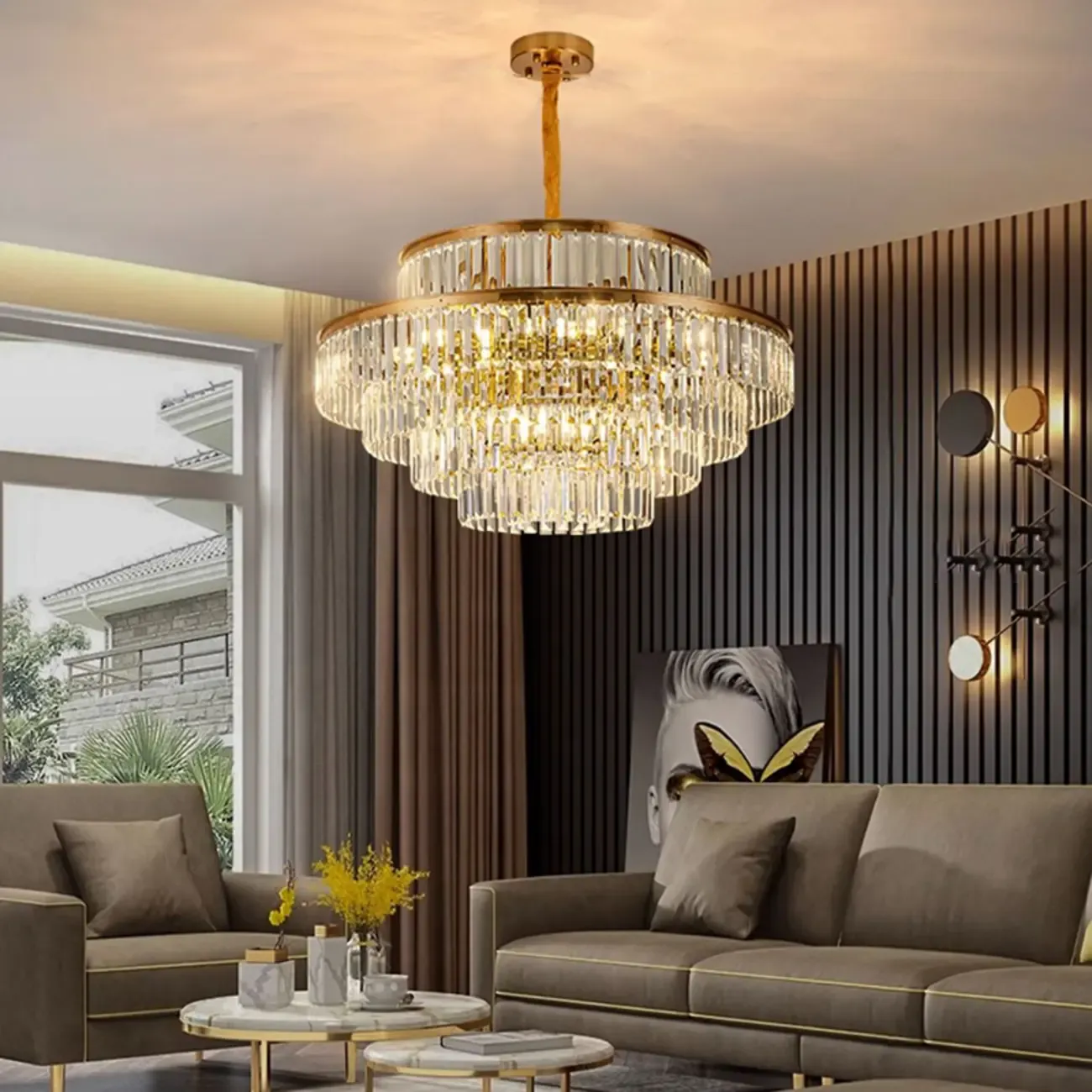 Luxury Crystal Gold Chandelier with Multi-Tiered Design