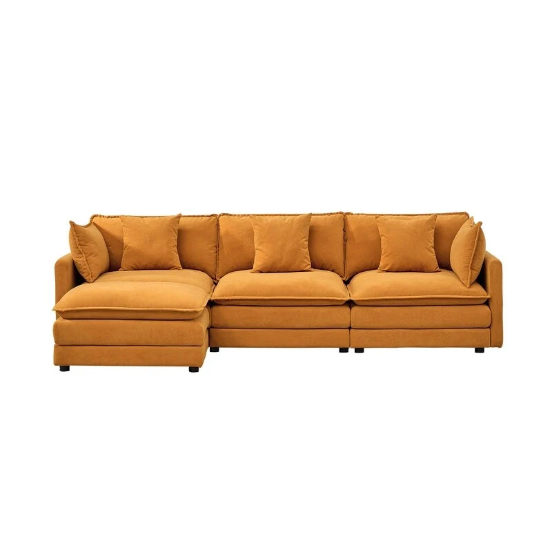 110.2  Chenille Three Seater Upholstered Sofa, Ottoman