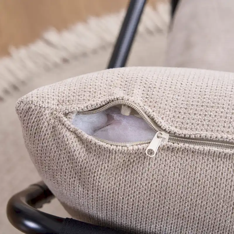 FERPIT Modern Curved Accent Chair with Faux Linen Upholstery, Comfy Lounge Chair with Metal Frame & Cushions