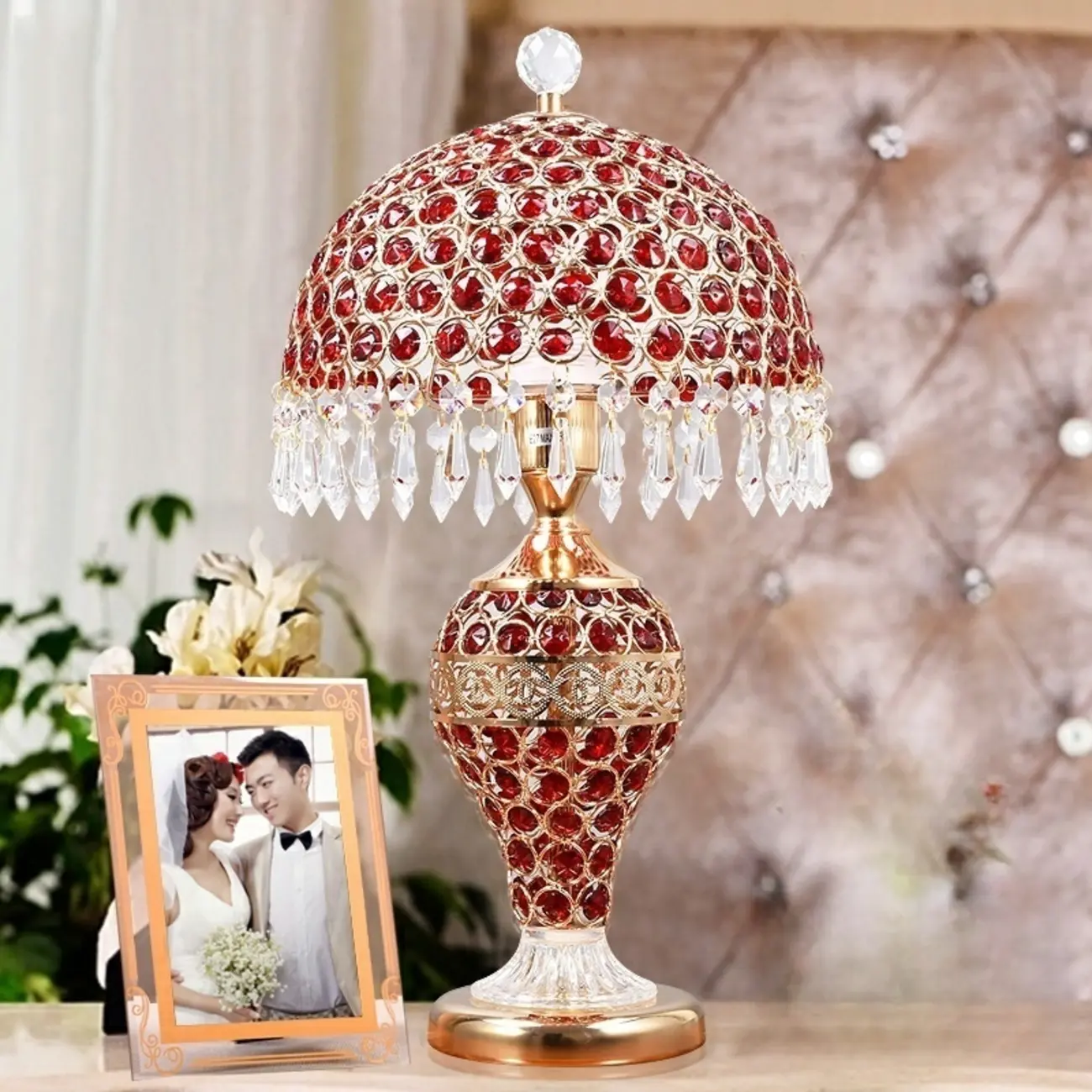 Traditional Luxurious Empire Gold Crystal Bedside Lamps