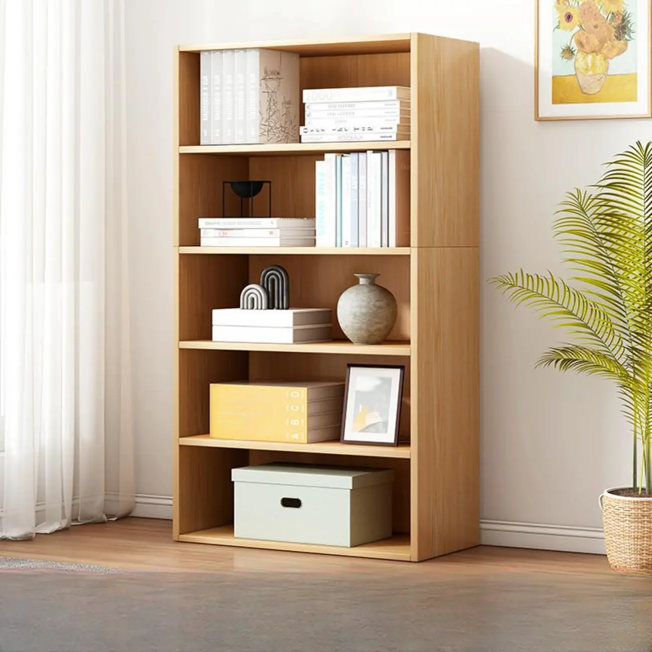 Modern Multi-Layer Brown Lumber Closed Back Bookcase