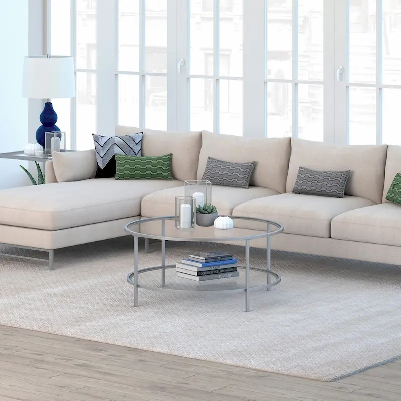 Sivil 36 Wide Round Coffee Table with Glass Top - 36 Wide