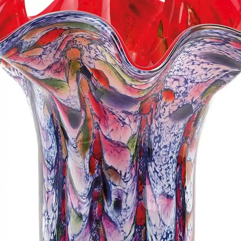 HomeRoots 17  Blue Red And White Abstract Wavy Murano Glass Table Vase