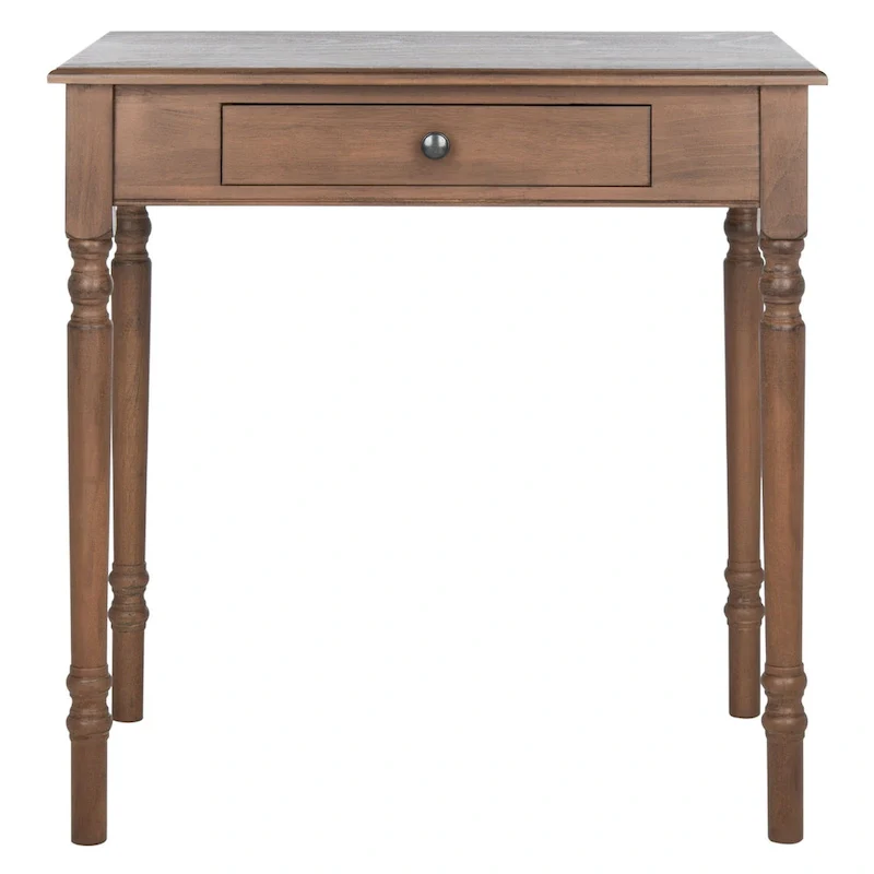 Classic 1-Drawer Writing Desk with Turned Legs & Rich Brown Top