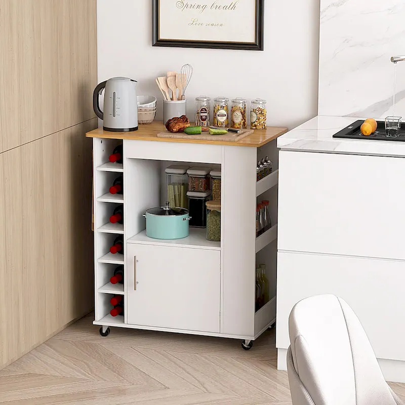 Kitchen Island Rolling Cart with Towel Rack Storage Cart on Wheels
