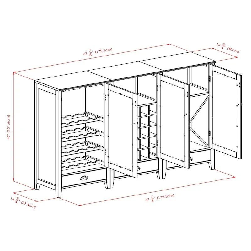 3-Piece Modular Wine Cabinet Set, Espresso - 22.64 x 15.75 x 40 inches
