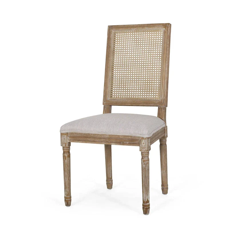 Natural Wood and Cane Upholstered Dining Chairs for 4 People
