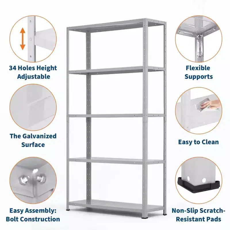 Heavy Duty Garage Shelving, 2500 LB Capacity 5-Tier Metal Storage Shelves Unit Adjustable for Pantry, Kitchen, Basement, Bathroom, Laundry Room