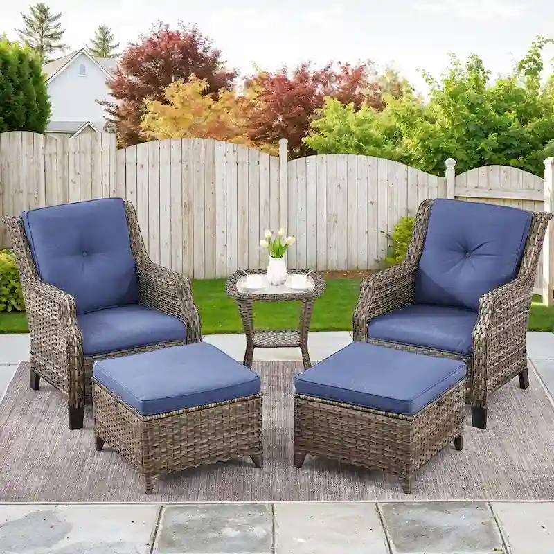 Outdoor Patio Chairs with Ottomans and Table - Grey