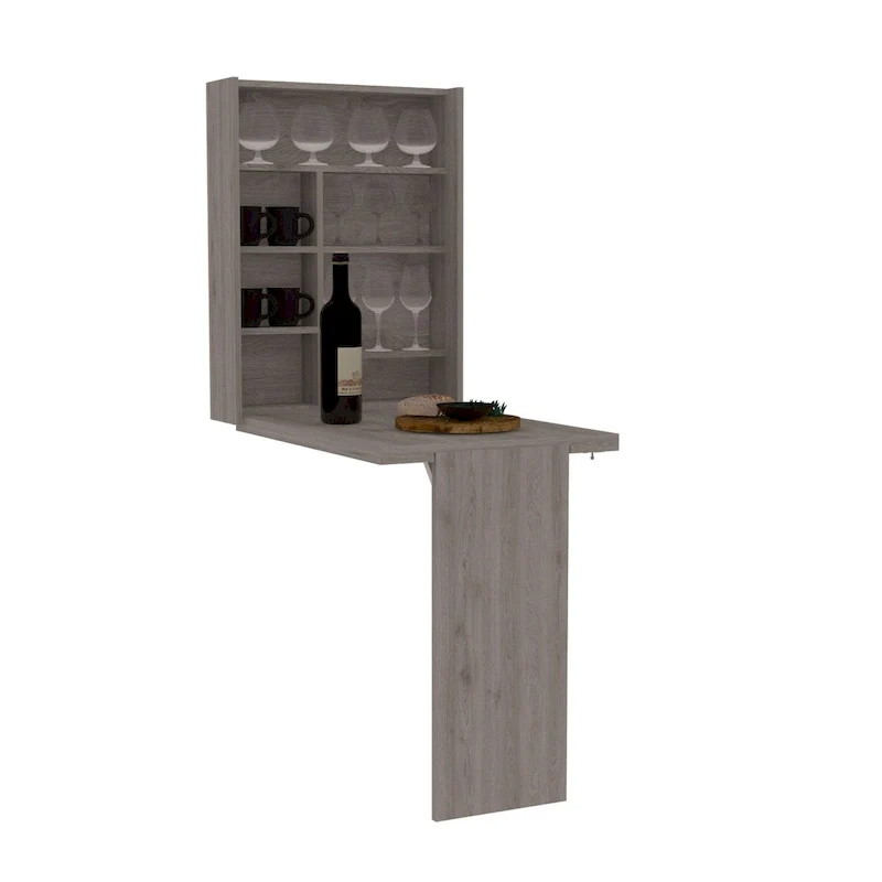 Gray / White Wall-Mounted Foldable Table with 7 Shelves – 1 Person