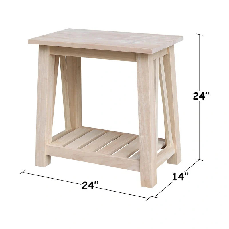 Solid Wood Side Table with Shelf
