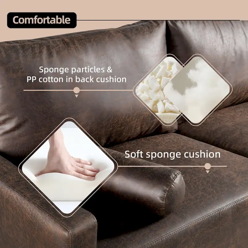 HOOOWOOO Mid-Century Modern Upholstered Sofa Couch with Rolled Pillows