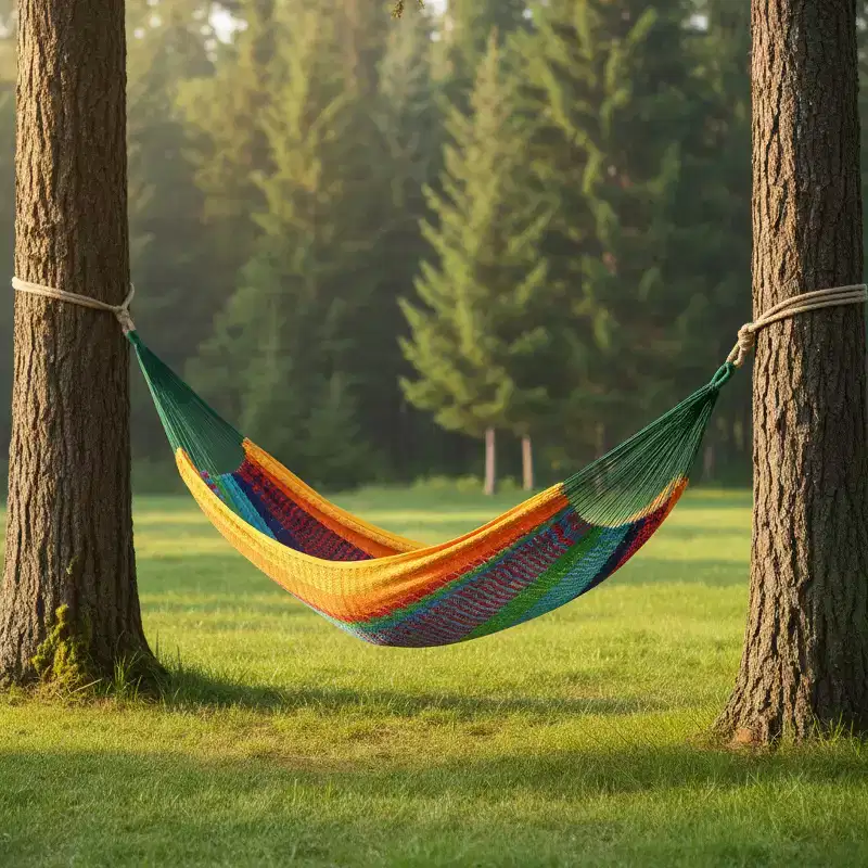 HomeRoots Green Red And Yellow Striped Double Hammock