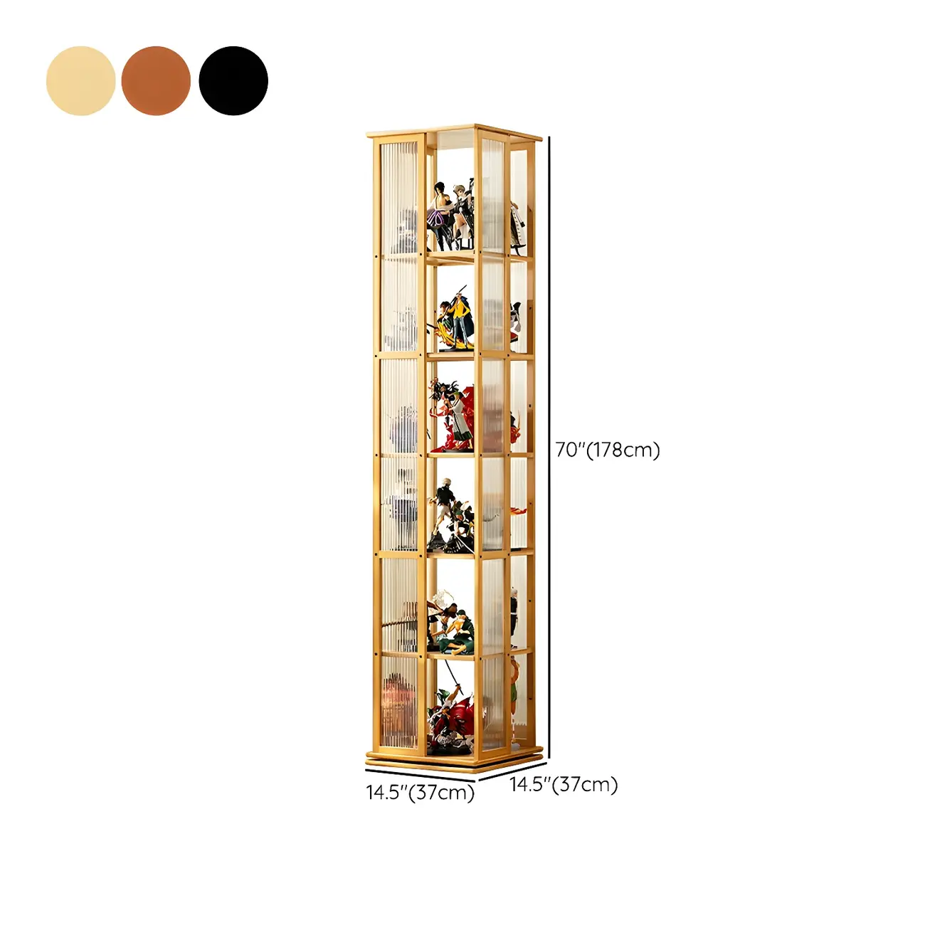 Modern Black Bamboo Tall Narrow Glass Open Display Cabinet