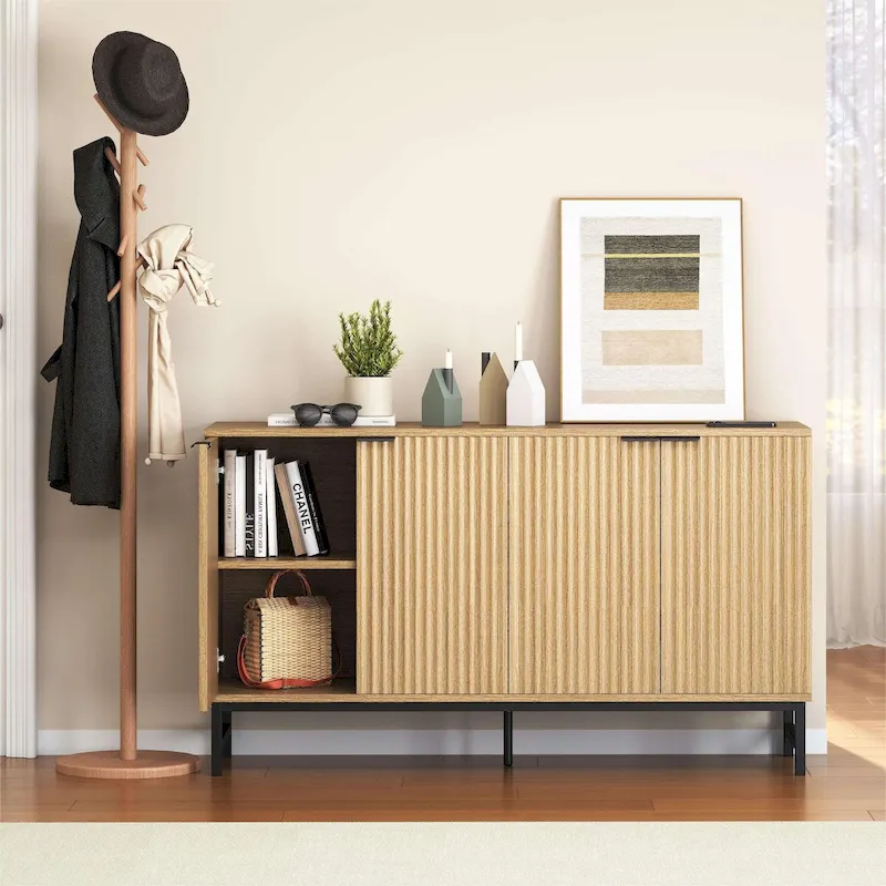 JASIWAY Buffet Table Kitchen Sideboard with Wavy-patterned Doors