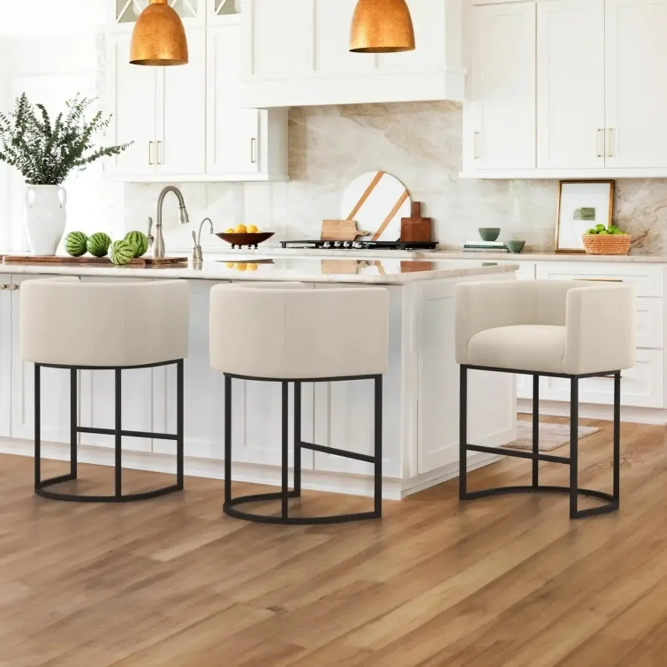 Modern Upholstered Barrel Back Counter Stools