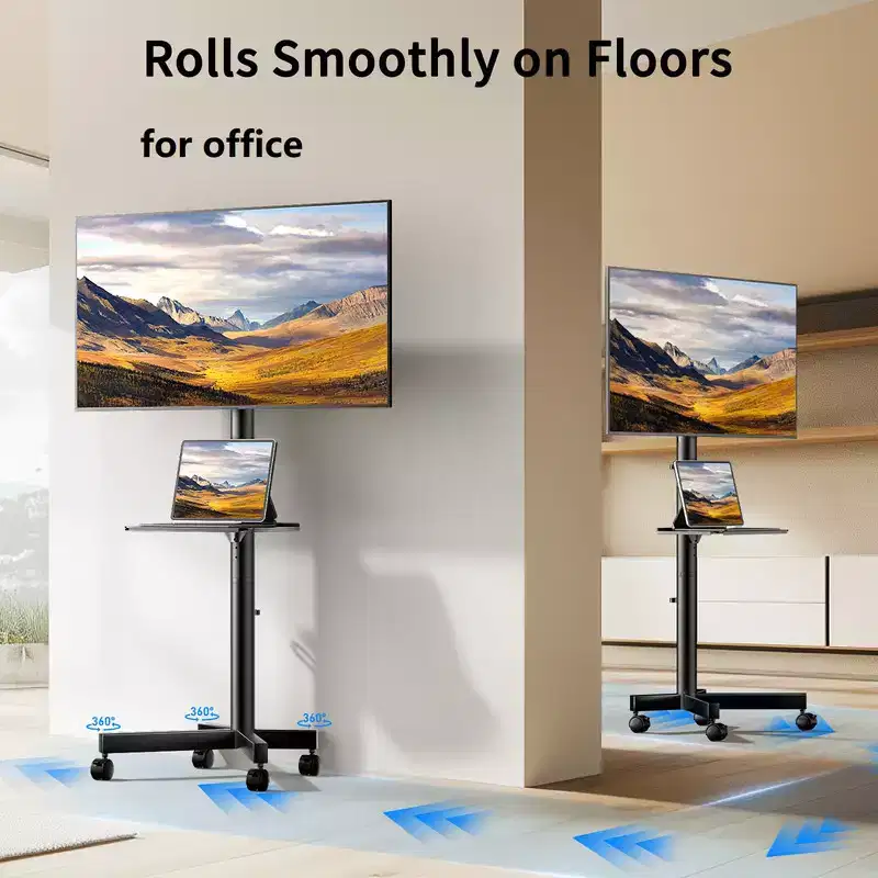 PERLESMITH TV Cart TV Stand Mobile TV Stand, Rolling TV Stand for 23-60 Flat Curved Screen TVs, Holds up to 99lbs, Max VESA 400x400mm