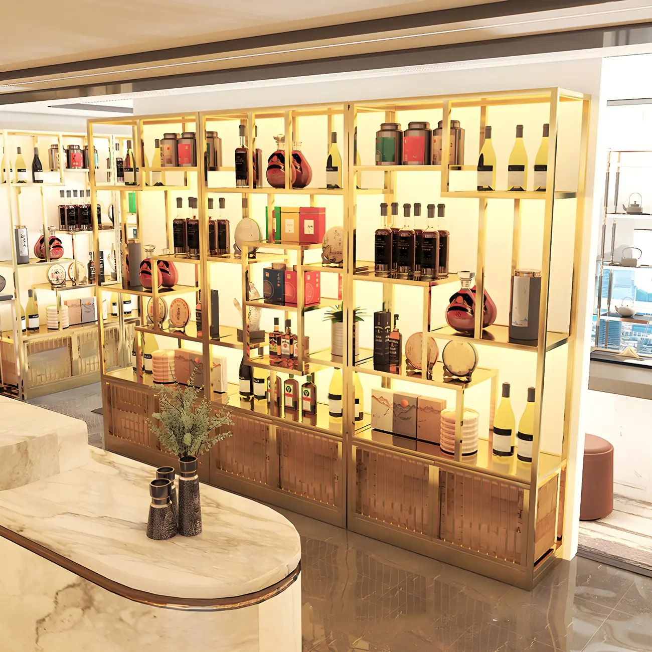 Glam Freestanding Gold Tall Metal Wine Rack