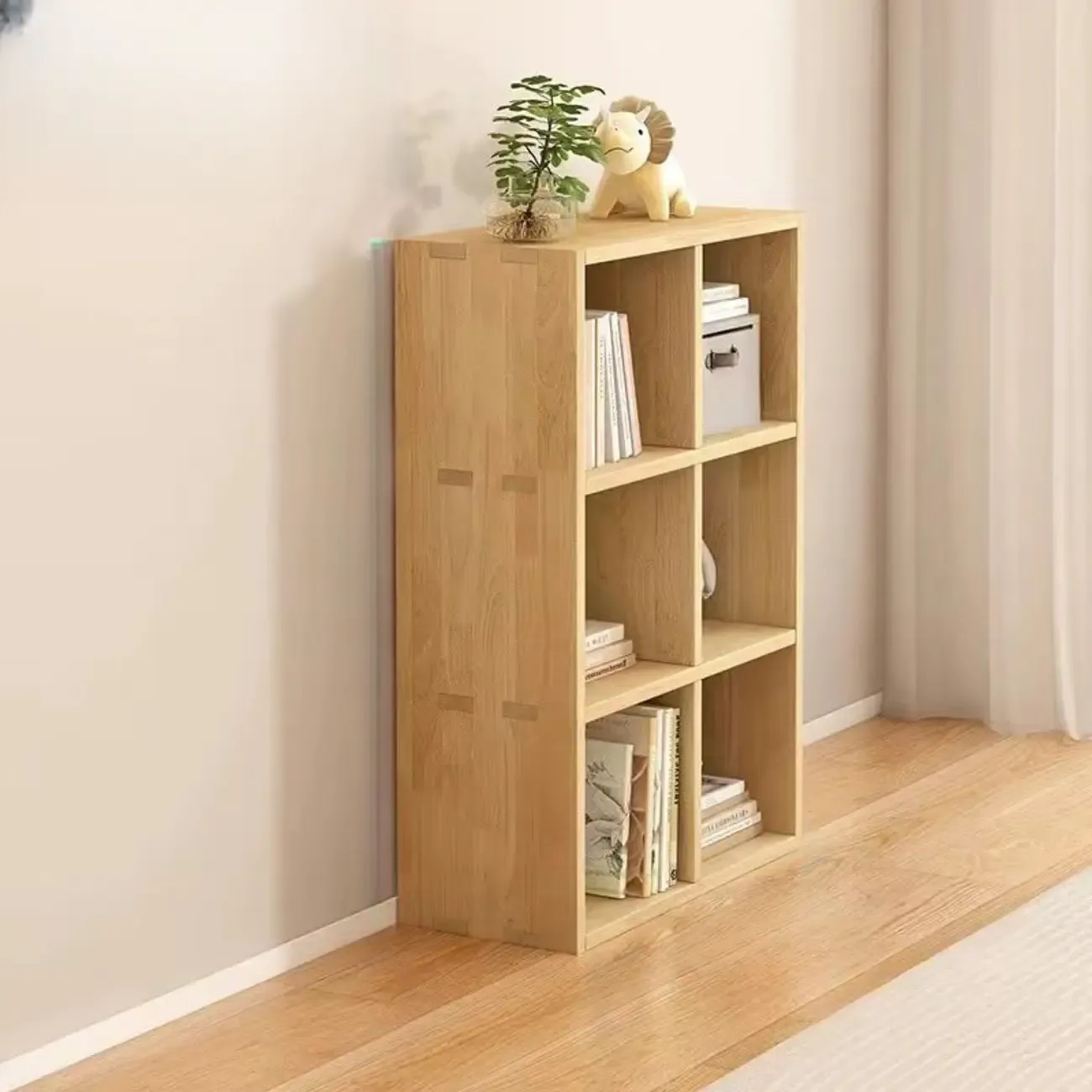 Modern Oak Bookcase Spacious Shelves Multi-Cabinets