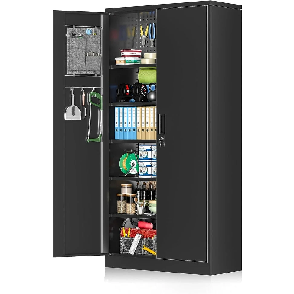 71 inch Garage Storage Cabinet Shelving Kitchen Pantry Locker with Adjustable Shelves for Office, Garage, Home, Pantry