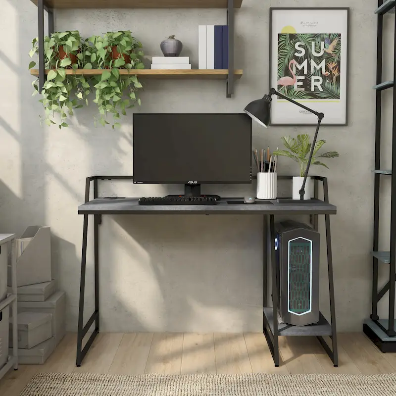 Industrial Computer Desk - 49 - Black Steel Frame with USB Ports