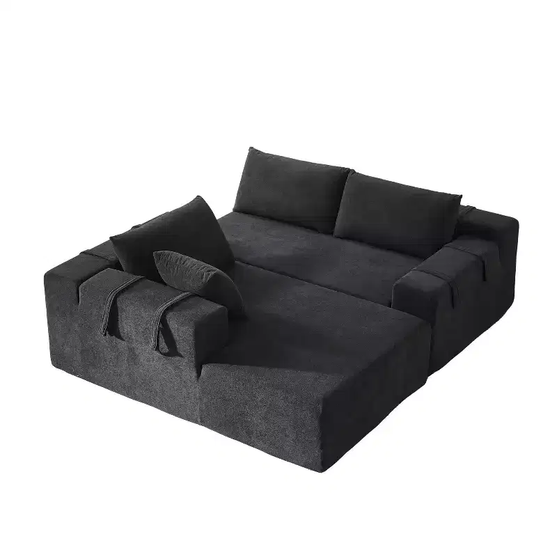 Modern Chenille Upholstered Sectional Sofa Couch Set, Modular 108 L-Shaped Sectional Living Room Sofa Set with 6 Cushions