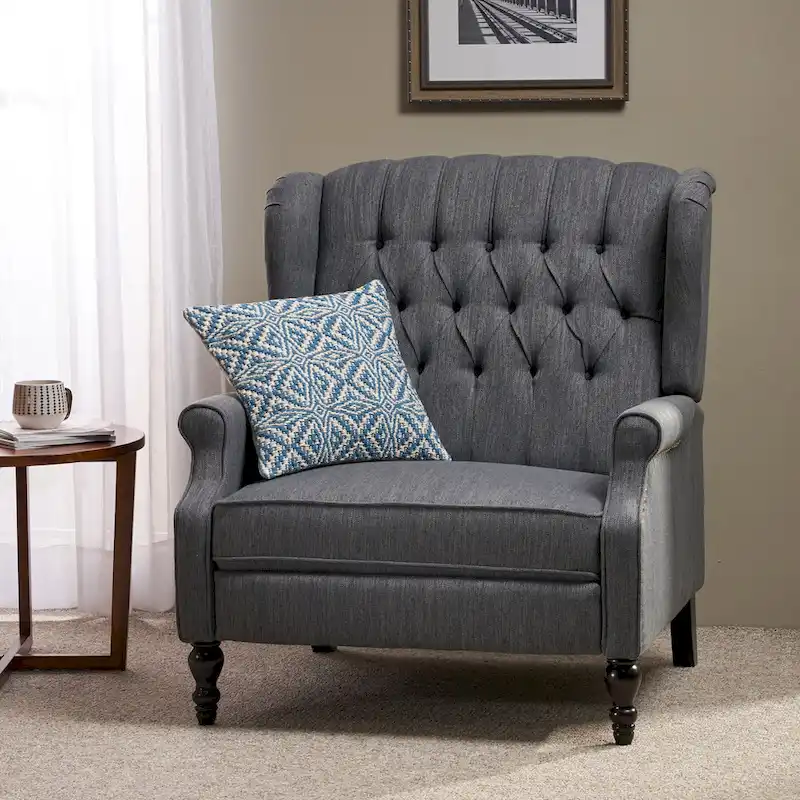 Charcoal Wingback Button-Tufted Manual Recliner, 1-2 Person