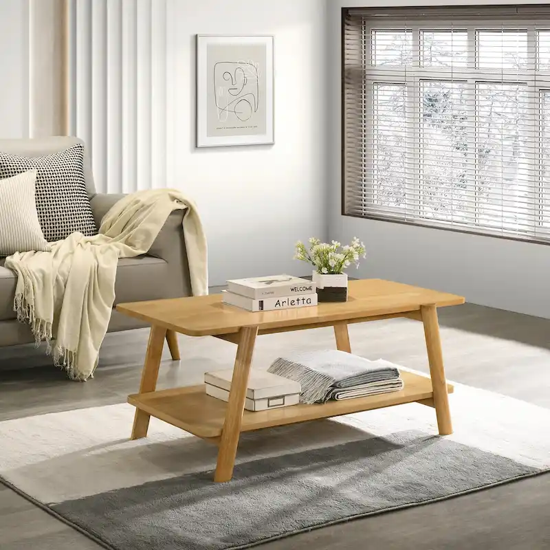 Mid-Century Modern Wood Shelf Coffee Table
