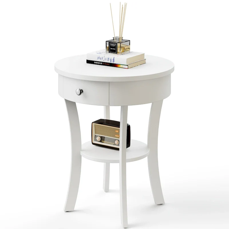 Costway 2-tier Side End Sofa Table Round Nightstand for Bedroom Living