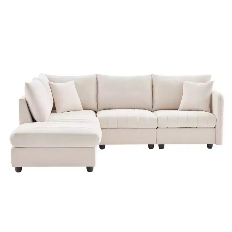 GDFStudio Kingsley 90x80 Modern L-Shaped 5-Seater Sectional Sofa with Movable Ottoman