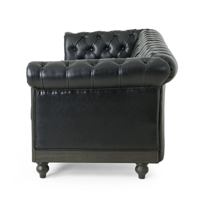 Retro 3 Seat PU Sofa with Wooden Frame and Legs