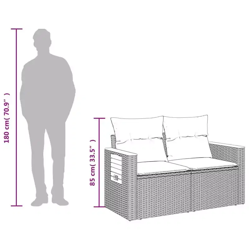 vidaXL Garden Sofa Black PE Rattan 2-Seater Adjustable Armrests