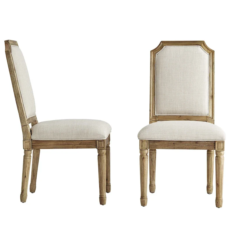 Arched Linen and Wood Dining Chairs