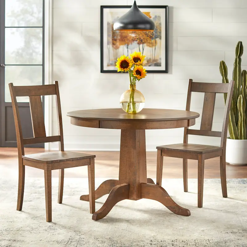 Round Pedestal Dining Table - Distressed Finish (Walnut)