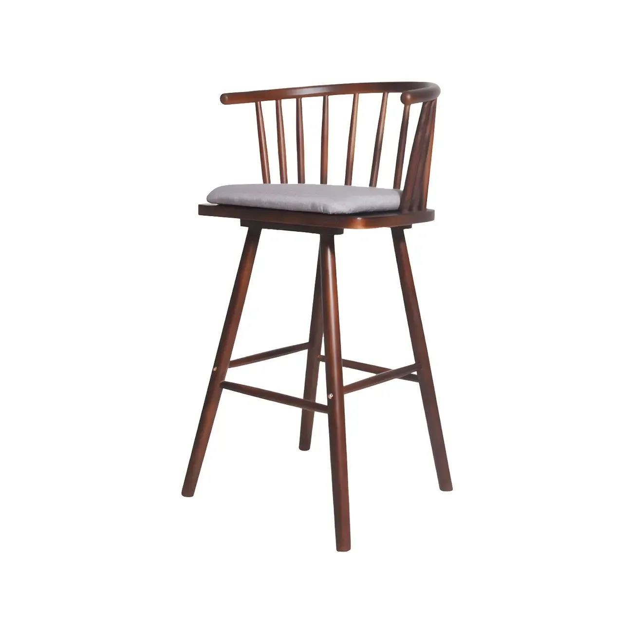 Traditional Wooden Low Back Bar Stool with Cushioned Seat