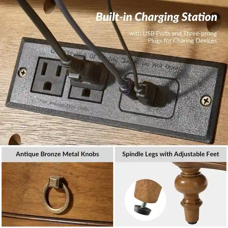 Alois Traditional 3-Drawer Nightstand with Solid Wood Spindle Legs by HULALA HOME