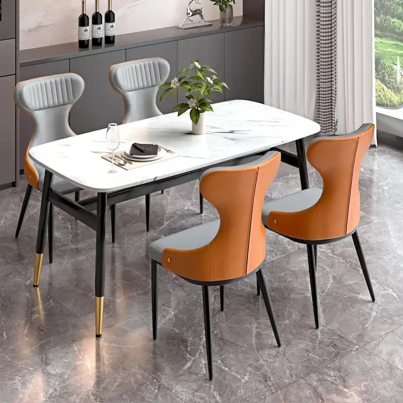 Armless Wingback Dining Chair with Curved Tufted Back & Metal Legs – Grey