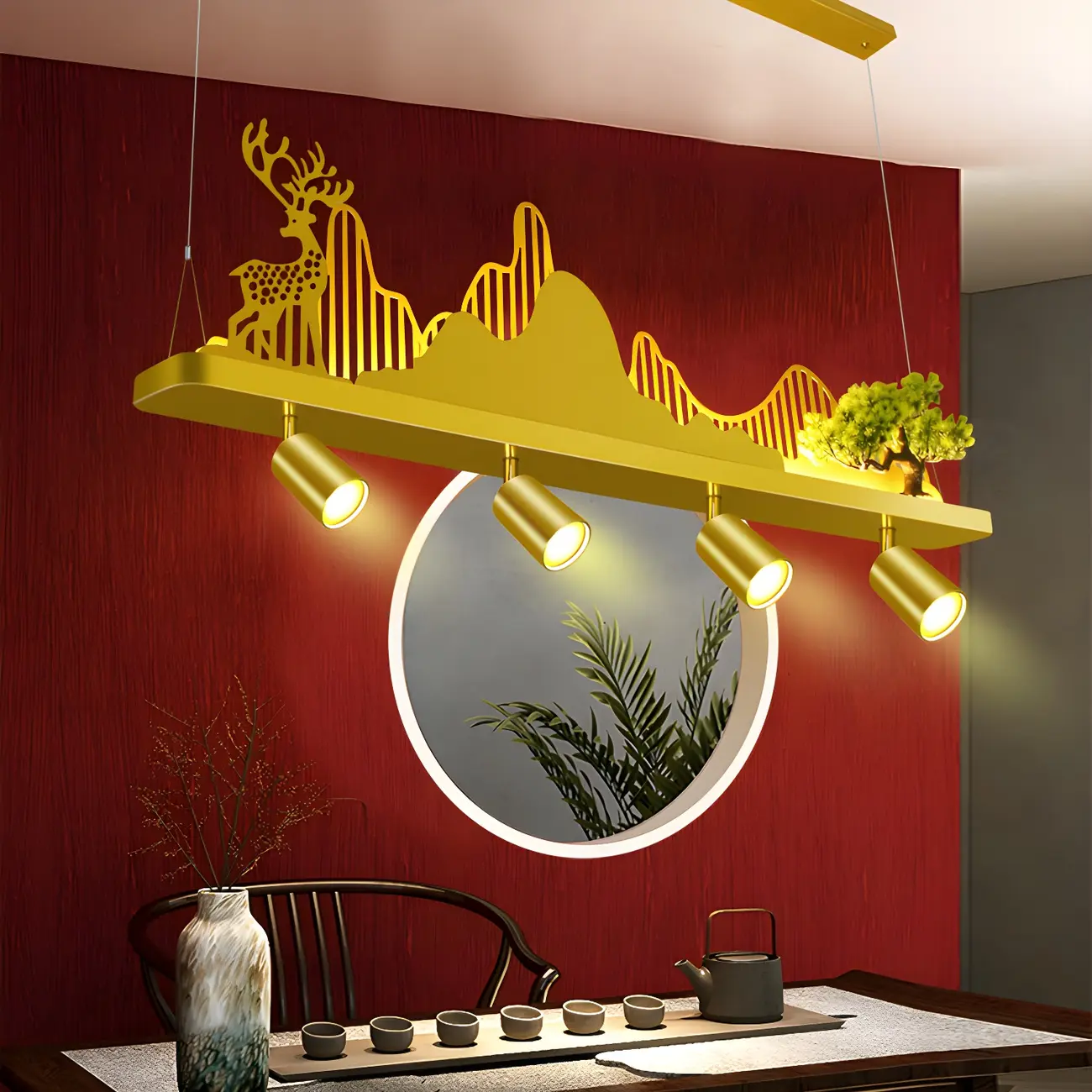 3/4-Light Modern Gold Metal Abstract Island Light