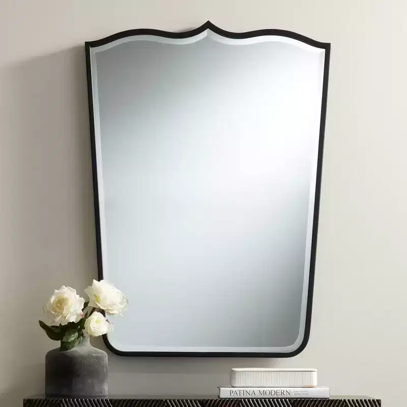 Uttermost Gaylia Satin Black 27 x 36 3/4 Curve Top Mirror