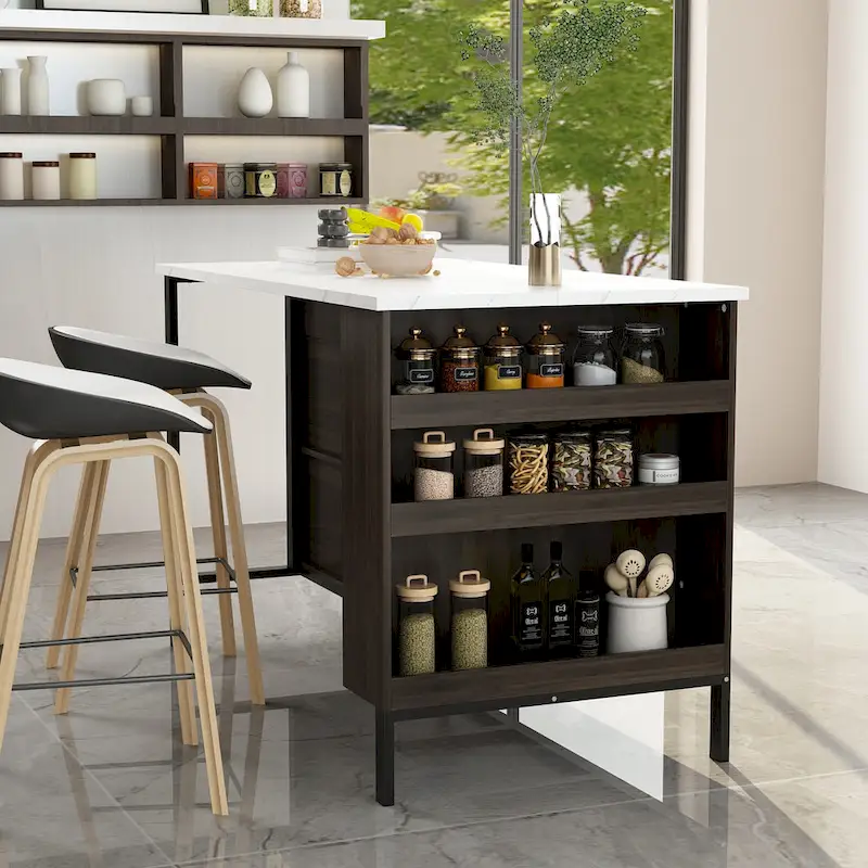 55.1 W Buffet Kitchen Island Cabinet with Open Shelves Two Drawers