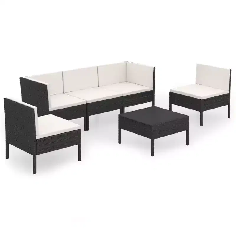 vidaXL Patio Lounge Set Outdoor Sectional Sofa Set Table Poly Rattan Black