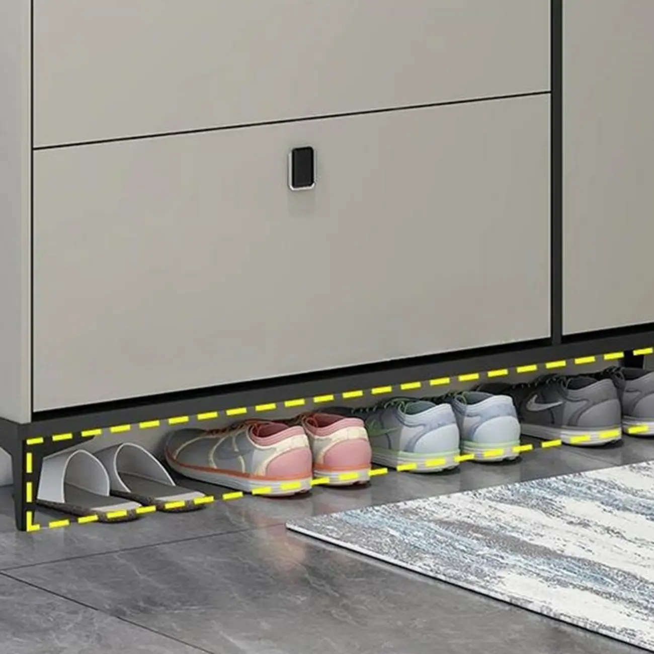 Narrow Black-White Solid Wood Drop Front Shoe Cabinet